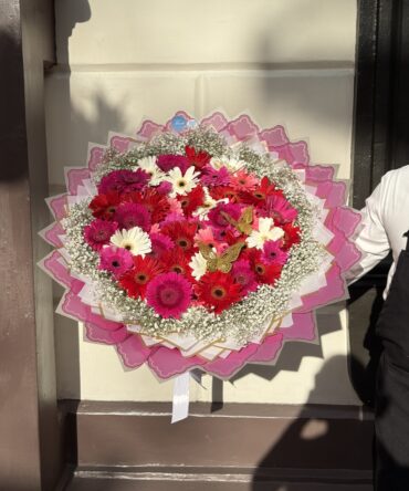 Mega bouquet de 30 gerberas con gipso alrededor