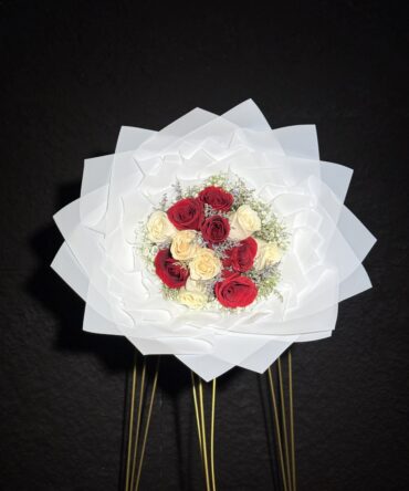 12 rosas dos tonos con limonium